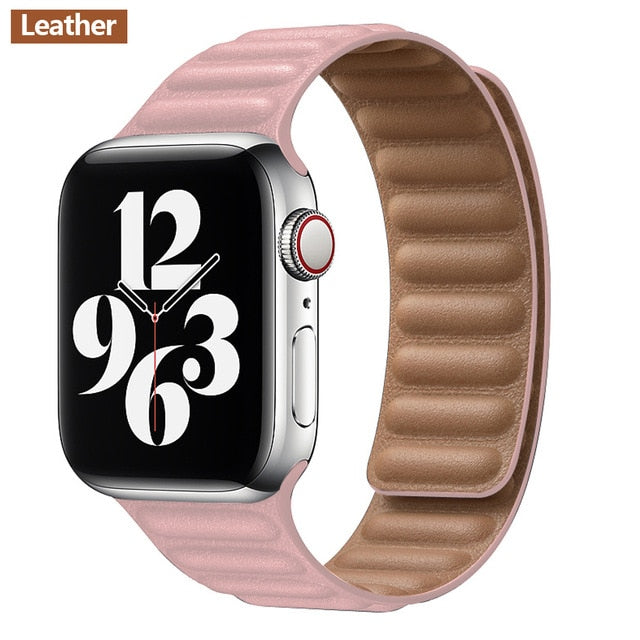 Leather Link strap For Apple watch band 44mm 40mm 38mm 42mm watchabnd original Magnetic Loop bracelet iWatch seires 3 5 4 6 SE